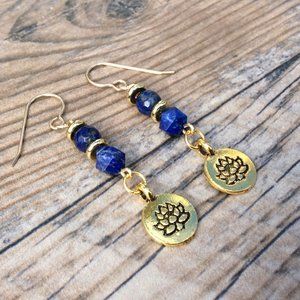 Lotus earrings with Lapis Lazuli, Crystal healing jewelry